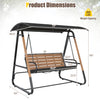 Three-person outdoor swing with adjustable canopy, slatted back, and sturdy metal frame for versatile backyard use.
