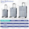 Three-piece gray hardside luggage set with 20, 24, and 28-inch sizes, featuring 8-spinner wheels for easy mobility.