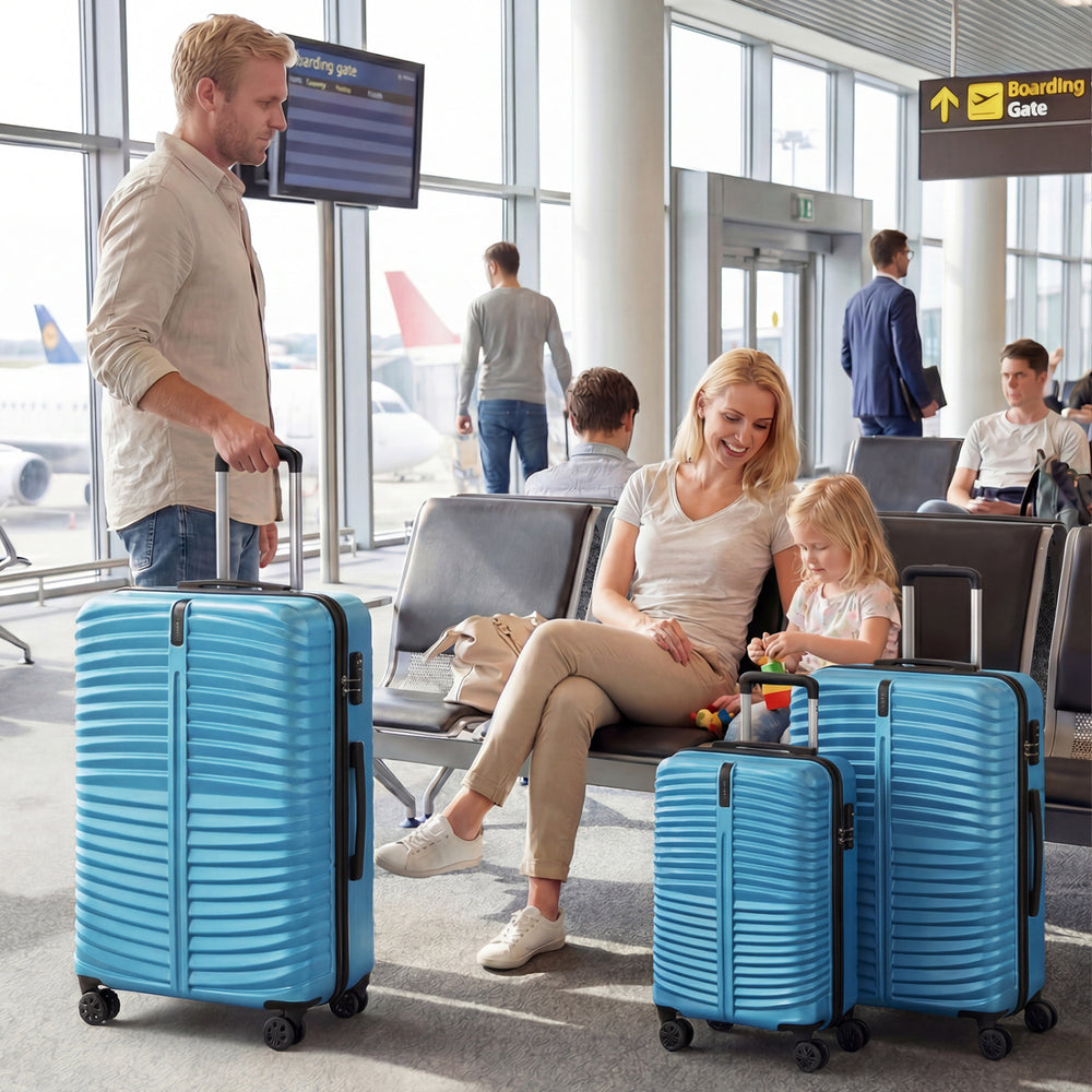 3-Piece 20/24/28 Inch Lightweight Hardside Luggage Set with 8-Spinner Wheels-Blue - Gallery View 1 of 10