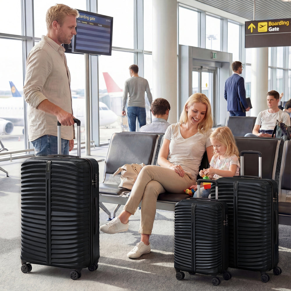3-Piece 20/24/28 Inch Lightweight Hardside Luggage Set with 8-Spinner Wheels-Black - Gallery View 1 of 10