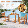 3-piece natural acacia wood patio dining set featuring ergonomic chairs and a slatted table for indoor and outdoor use.