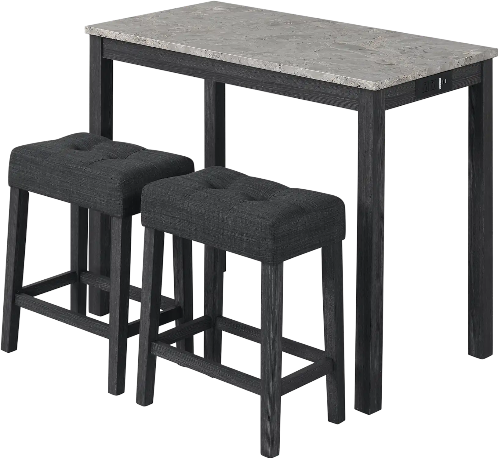 Costway 3-Piece Bar Table Set Charging Station Faux Marble Top 39626610 New