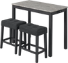 3-piece bar table set featuring a faux marble top, two upholstered stools, and a side charging station for convenience.