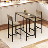 3-piece gray bar table set with backrest and footrest, perfect for small spaces in dining rooms or kitchens.