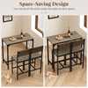 3-piece gray bar table set with backrest and footrest, ideal for small spaces, featuring a space-saving design.
