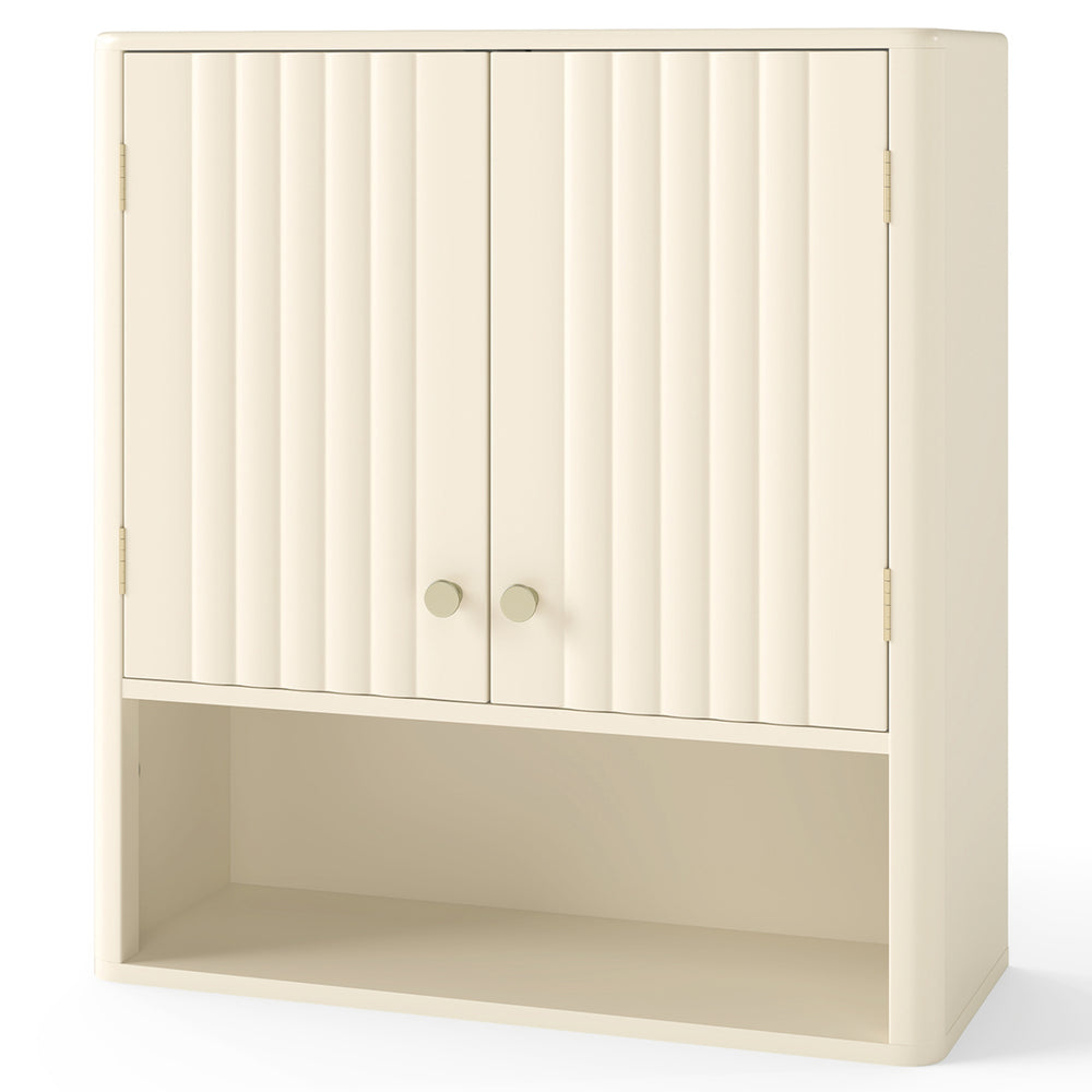 Fluted door bathroom cabinet with two doors and adjustable shelves, perfect for space-saving over toilet storage.