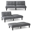 Convertible folding futon sofa bed in gray with 6 adjustable positions for versatile relaxation and extra sleeping.