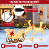 3-piece Christmas lighted reindeer and sleigh set with 280 LED lights, rain-resistant fabric, and festive red bows for.