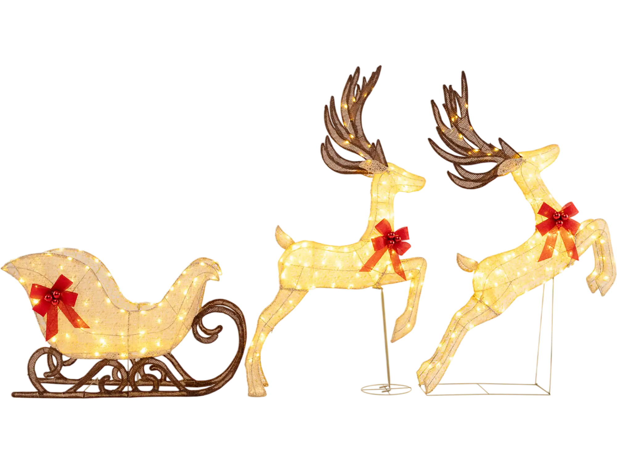 Costway 3-Piece Lighted Christmas Reindeer and Sleigh Lawn Garden Decor 18212770 New