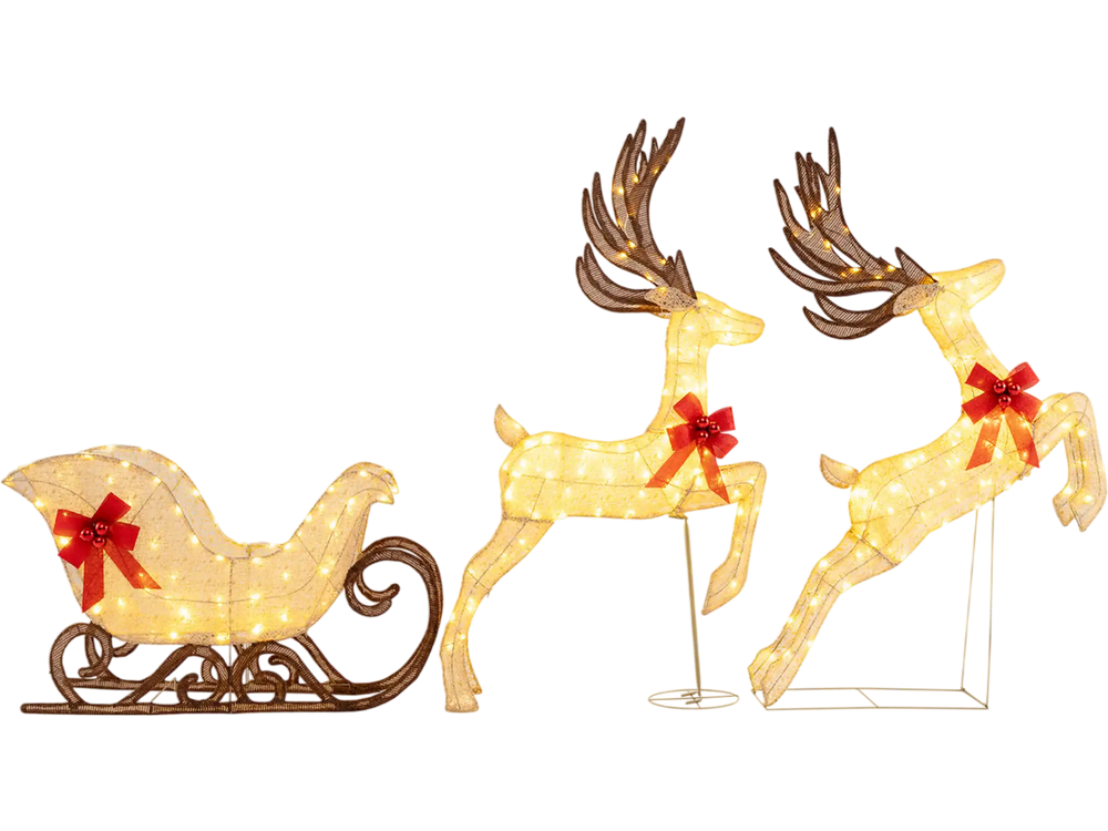 3-Piece Christmas Lighted Reindeer and Sleigh Set for Lawn & Garden