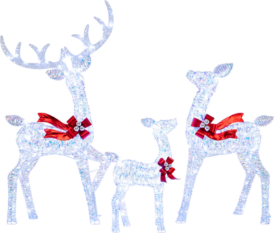 Costway 3-Piece Lighted Iridescent Reindeer Family Set 215 Cold White LED 88370876 New