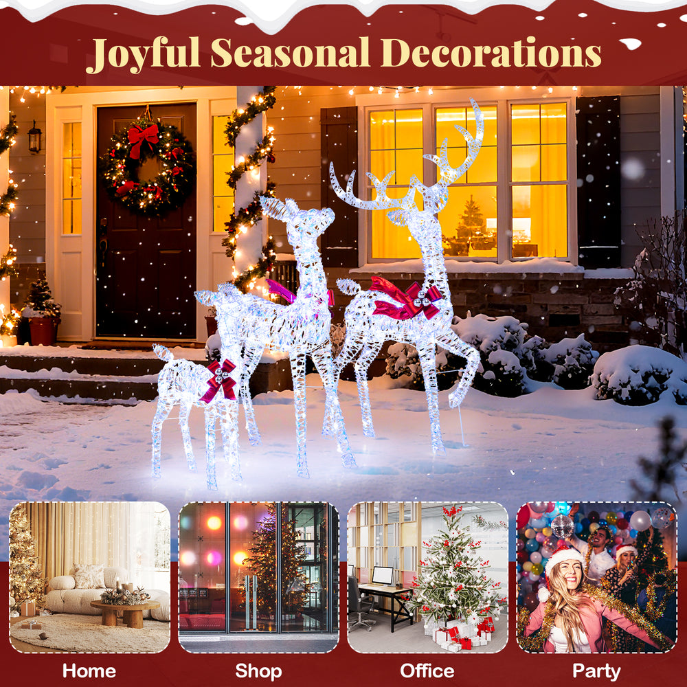 3-piece Christmas lighted iridescent reindeer family set with 215 LED lights, perfect for outdoor holiday decorating.
