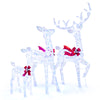 Iridescent 3-piece Christmas reindeer family set with 215 LED lights, decorative bows, perfect for holiday displays.