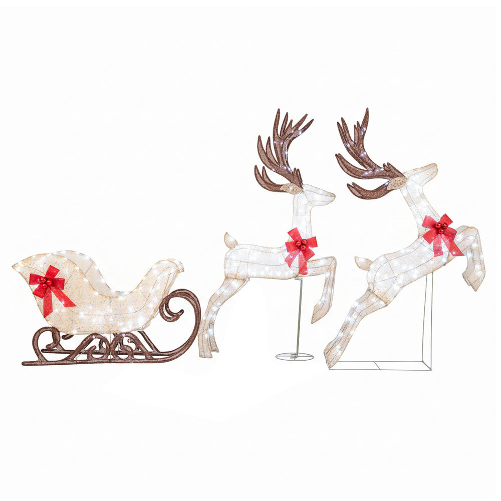 3-Piece Christmas Lighted Reindeer and Sleigh Set for Lawn-White - Gallery View 1 of 1