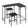 L-shaped kitchen table set in black with two padded stools, featuring AC outlets and USB ports for convenient charging.