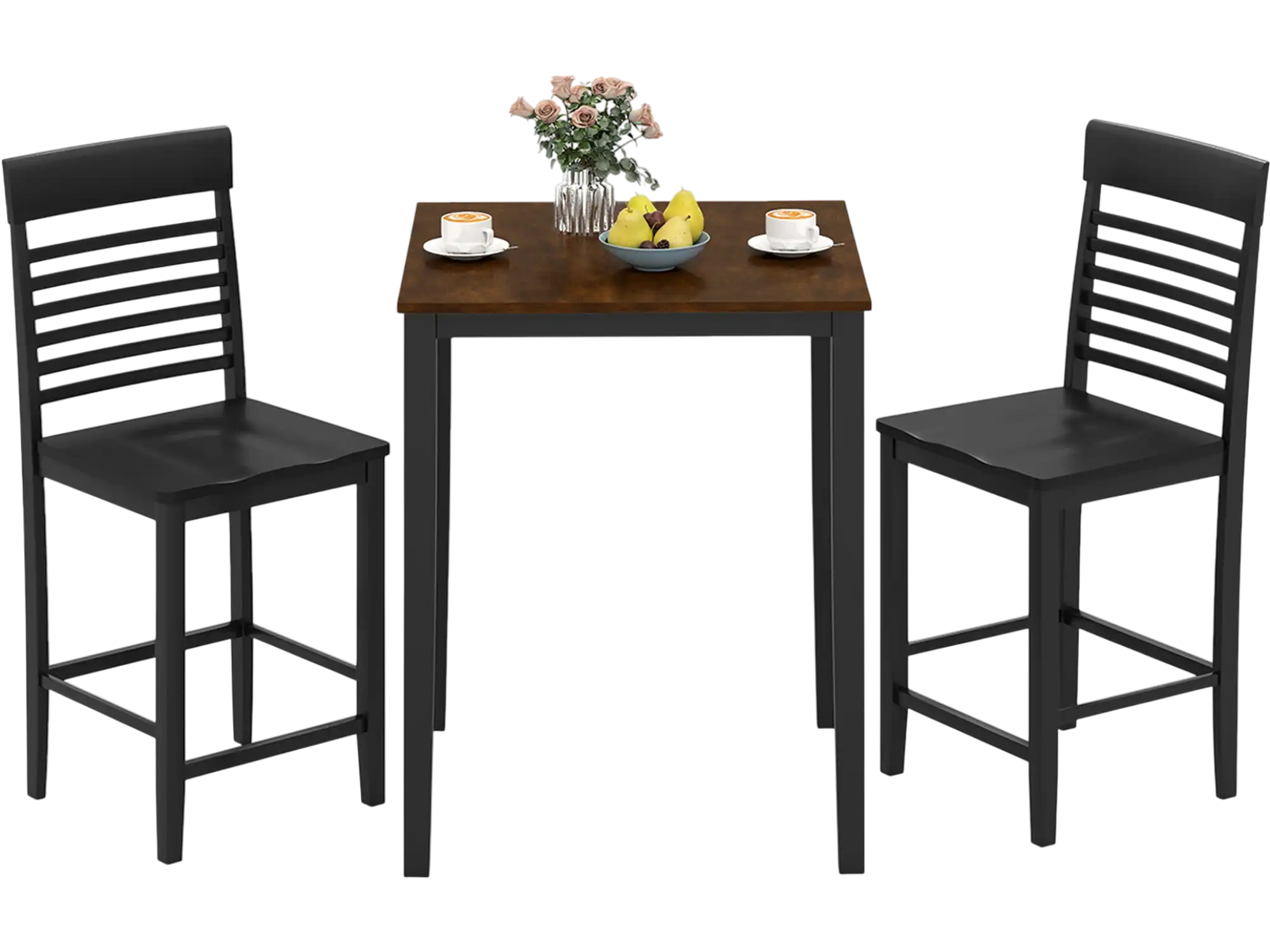 Costway 3-Piece Counter-Height Dining Table Set for 2 Rubber Wood Frame Footrest 986735421 New