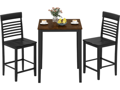 Costway 3-Piece Counter-Height Dining Table Set for 2 Rubber Wood Frame Footrest 986735421 New
