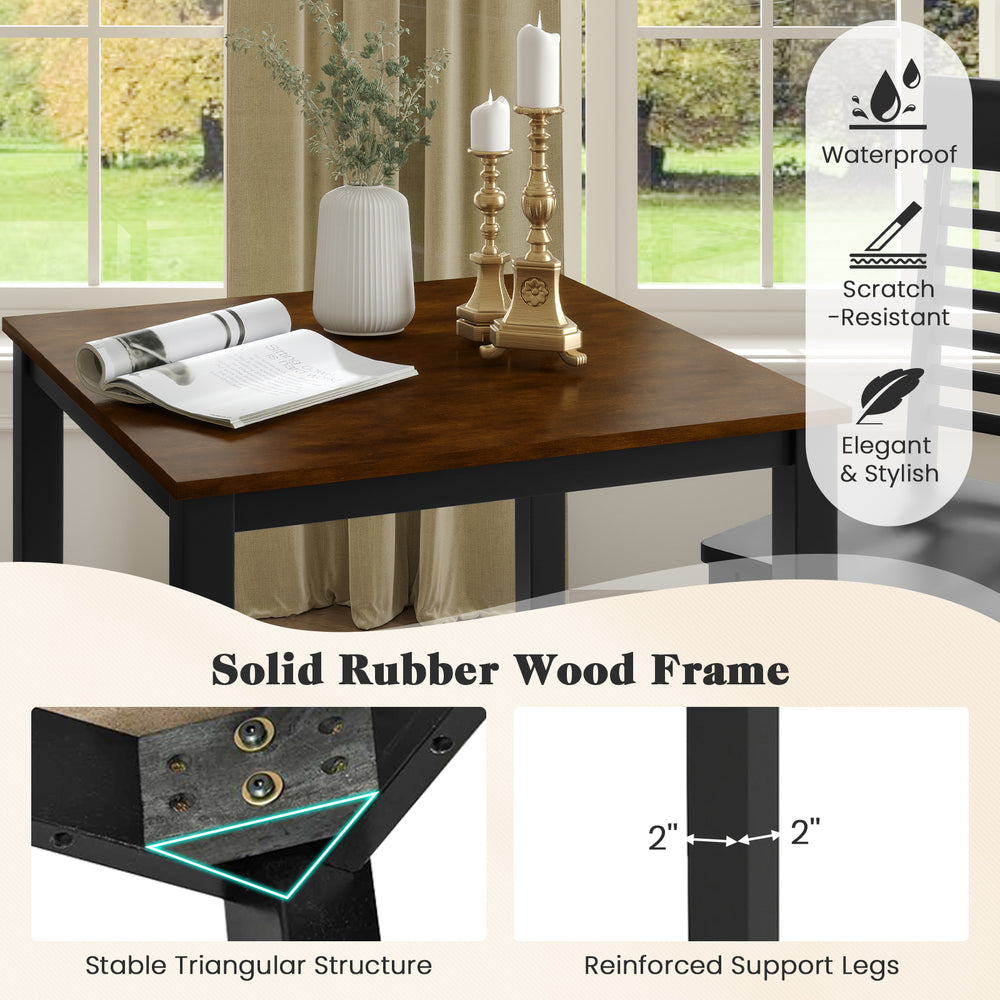 Counter-height dining table set featuring a solid rubber wood frame, triangular structure, and ergonomic chairs for.