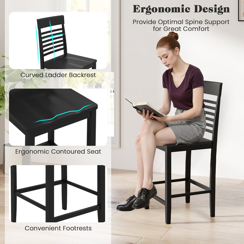 Black ergonomic dining chair with curved ladder backrest and contoured seat, ideal for counter-height dining sets.