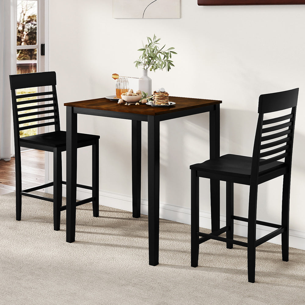 3-Piece Counter-Height Dining Table Set for 2 with Rubber Wood Frame and Footrest-Black - Gallery View 1 of 10