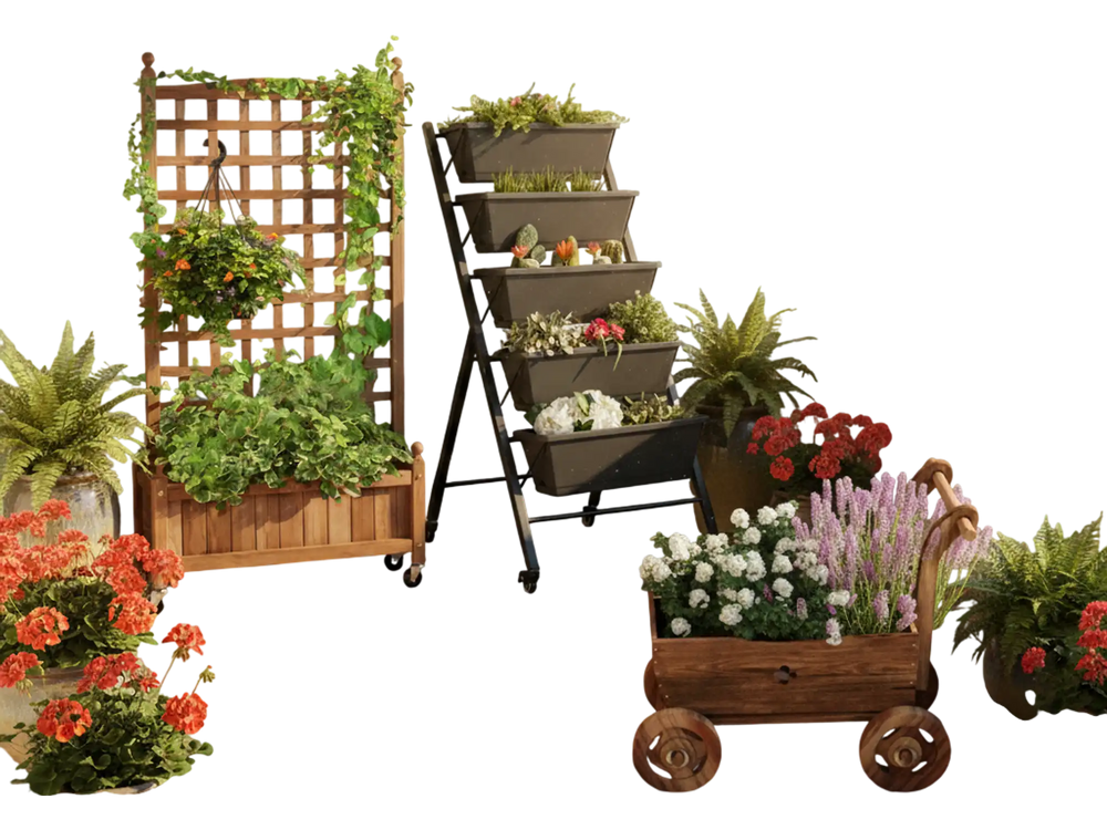 3-Piece Decorative Garden Ensemble: Mobile Planters for a Lush Oasis