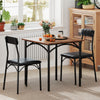 3-piece dining table set with rustic brown tabletop and black PU leather chairs, perfect for dining room use.