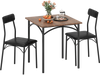 Square table with rustic brown finish and two black PU leather chairs, featuring ergonomic design for comfortable.