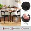 Square dining table set with rustic brown veneer, PU leather chairs, and soft foam padding for comfortable dining.