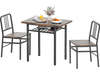 Rustic brown 3-piece dining table set with rectangular table and 2 chairs, featuring open storage shelf for essentials.