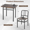 Dimensions of the 3-piece dining table set featuring a rustic brown rectangular table and two sturdy chairs.