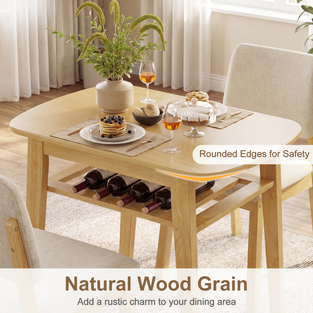 3-piece dining table set featuring natural wood grain, upholstered chairs, and rounded edges for safety in a cozy.
