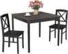 Gray wooden square dining table set for 2 with ergonomic chairs, perfect for small spaces like kitchens or apartments.