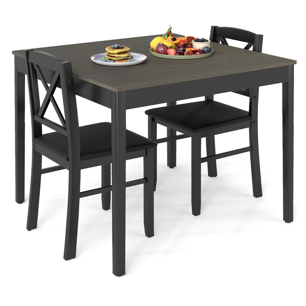 3-piece gray dining table set with ergonomic chairs, perfect for small spaces like kitchens or breakfast nooks.
