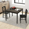 Gray 3-piece dining table set with wooden square table and ergonomic chairs, ideal for small spaces like kitchens.