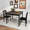 Gray wooden square dining table set for 2 with ergonomic chairs, ideal for small spaces like kitchens or apartments.