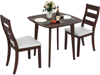 Costway 3-Piece Wooden Square Kitchen Dining Table Set w/ 2 Chairs 619735284 New