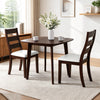 Walnut 3-piece dining table set with a square table and two ergonomic chairs, perfect for living rooms or apartments.
