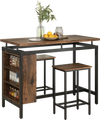 Counter-height dining table set with 3-tier storage shelf and metal frame, ideal for small spaces and casual meals.