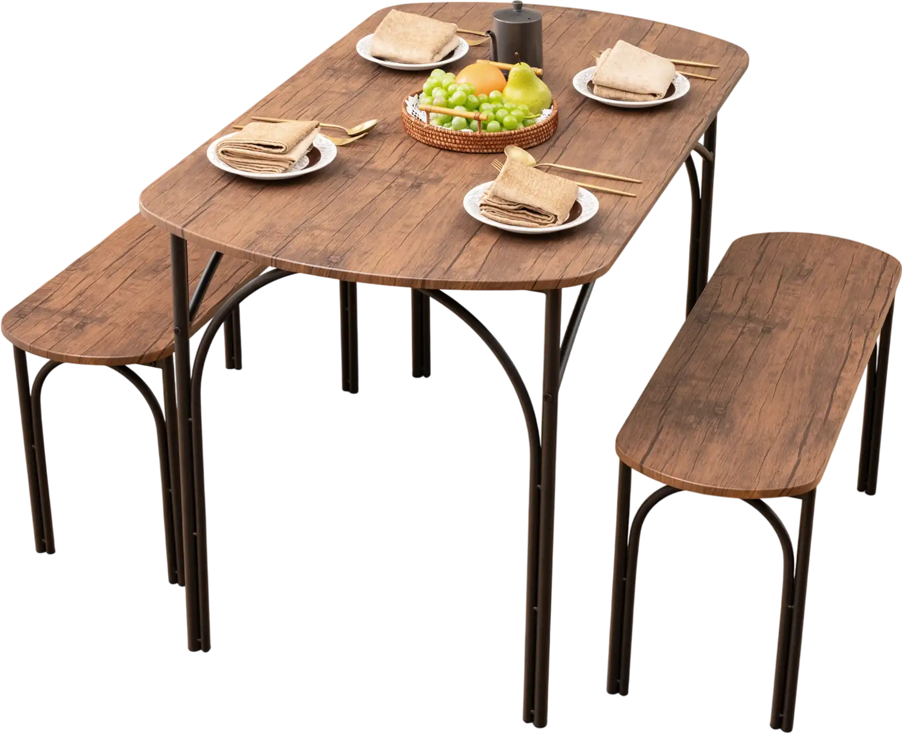 Costway 3-Piece Dining Table Set for 4 Metal Frame Brown 64735892 New