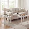 Three-piece white farmhouse side table set with a sleek surface, perfect for living room use or as nesting tables.