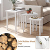 Three-piece white farmhouse side table set with solid rubber wood legs, perfect for living room or versatile use.
