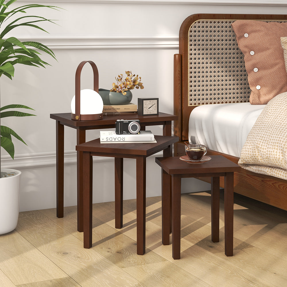 3-Piece Farmhouse Rectangle Side Table Set for Living Room-Walnut - Gallery View 1 of 10