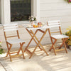 Folding patio bistro set featuring acacia wood chairs and square table, perfect for outdoor dining and relaxation.