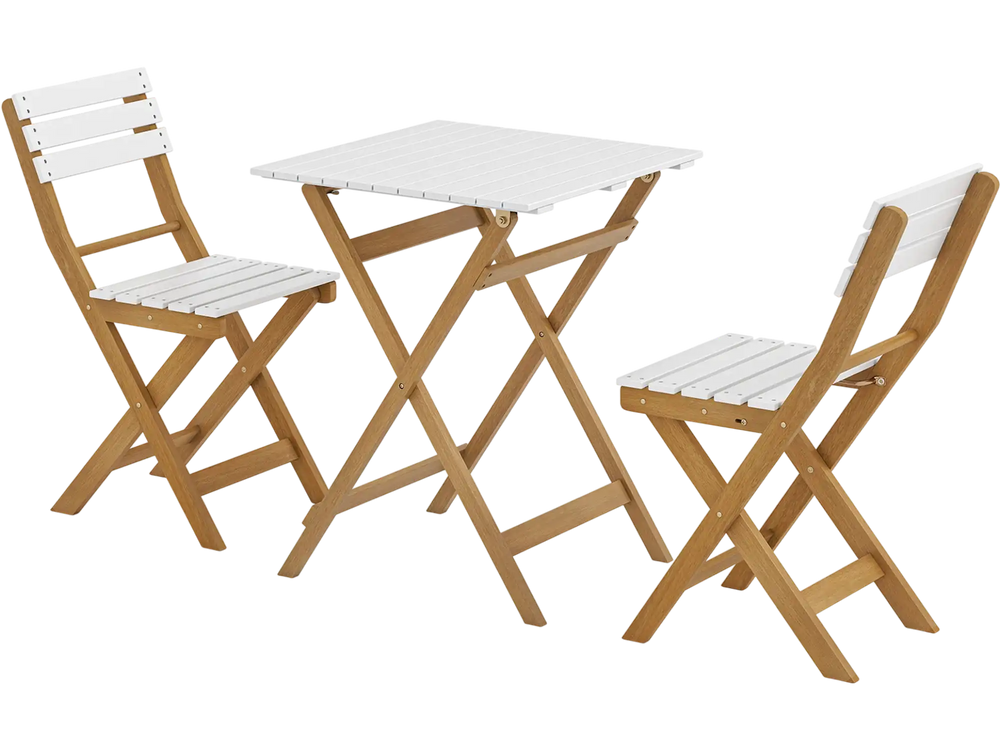 3 Piece Folding Patio Bistro Set with Foldable Design Acacia Wood Porch Chairs and Square Table