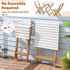 Folding patio bistro set featuring acacia wood chairs and table, easy to fold for space-saving storage.