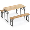 3-piece folding picnic table set with fir wood surface and sturdy metal frame, ideal for patio and backyard gatherings.