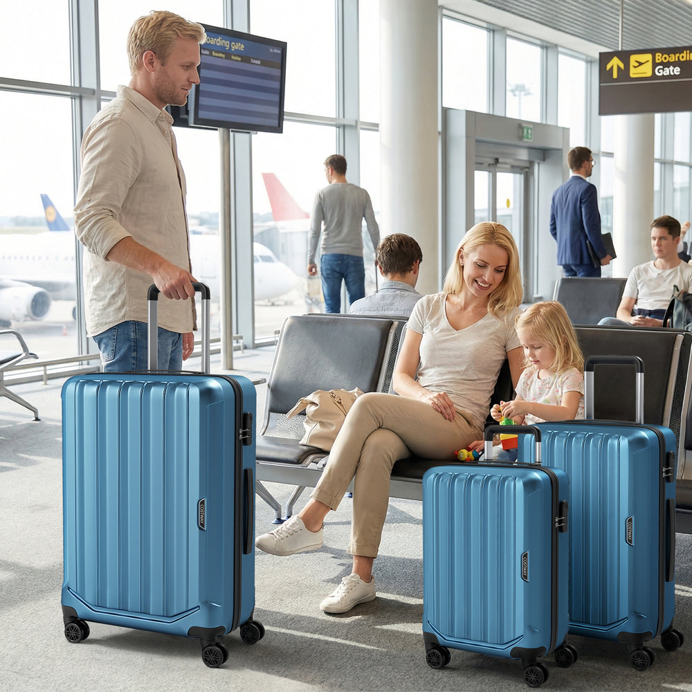 3-Piece Hardside Luggage Set (20/24/28 Inch) Lightweight with 3-Digital Lock-Blue - Gallery View 1 of 11