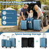 Three-piece blue hardside luggage set with nesting design for space-saving storage, featuring 360° spinner wheels.