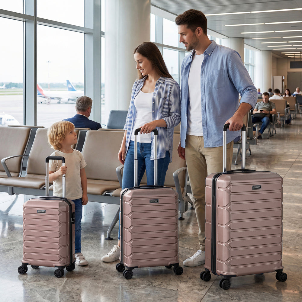 3-Piece Hardside Luggage Set Lightweight Hardside Suitcases with 8-Spinner Wheels-Pink - Gallery View 1 of 11