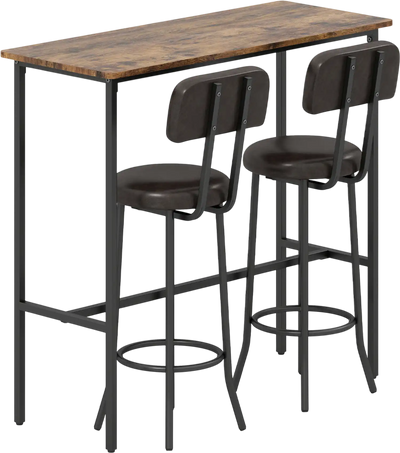 Costway 3-Piece Industrial Bar Table Set w/ 2 Upholstered Stools Footrests 16368363 New